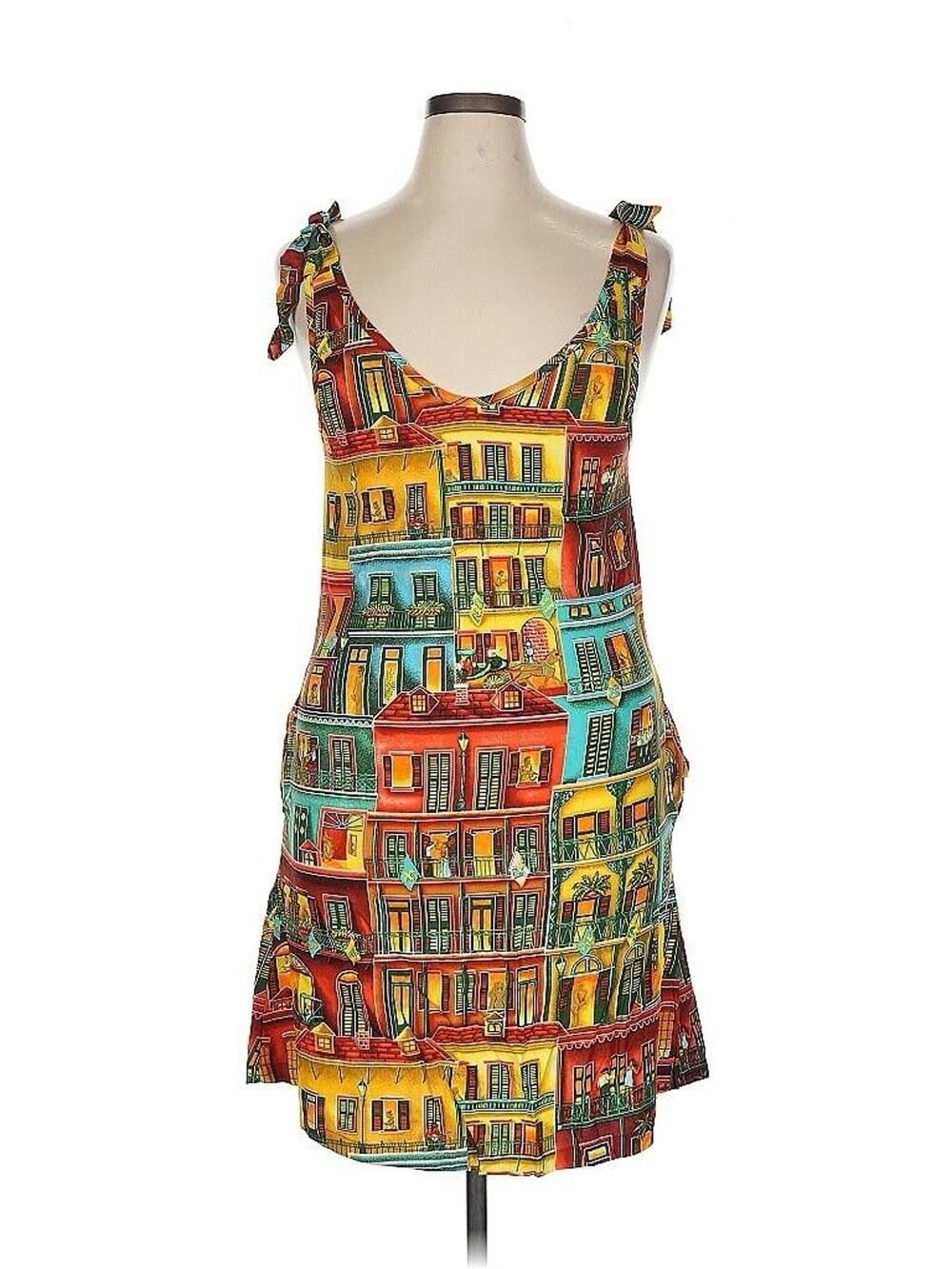 NWT Boyou Wear New Orleans Window Jazz Print Dress Pockets Yellow Orange XS